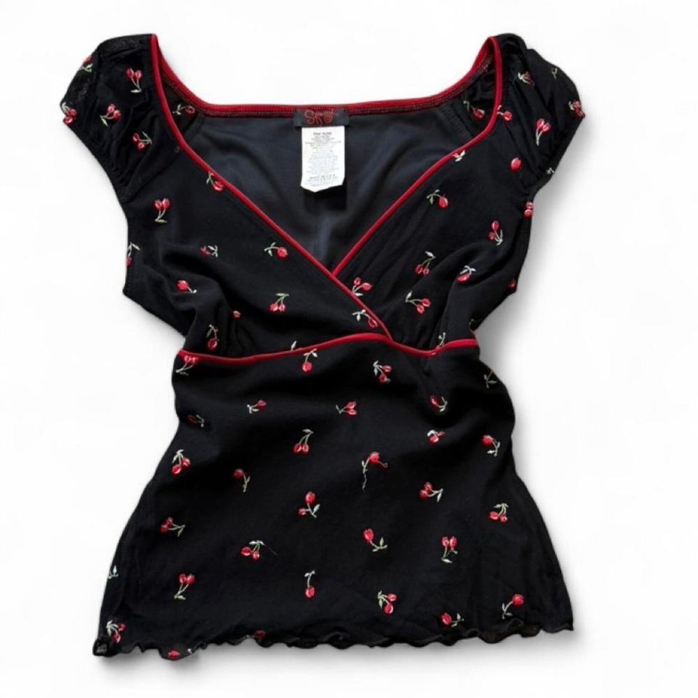 Vintage Y2K Sfunzi Cherry Print Surplice Top, Women's Size S